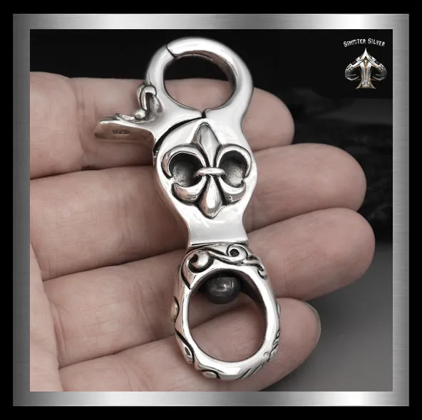 Sterling Silver Massive Fleur De Lis Belt Hook Belt Clip Keychain