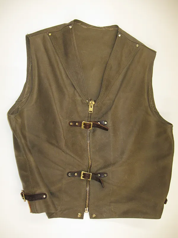 Sur Tan Original Lightweight Black Denim Biker's Vest with Leather Trim