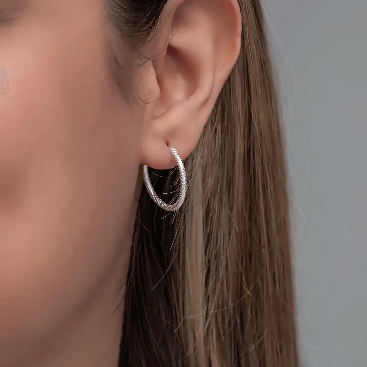 Textured Endless Hoop Earrings 925 Silver Jewelry