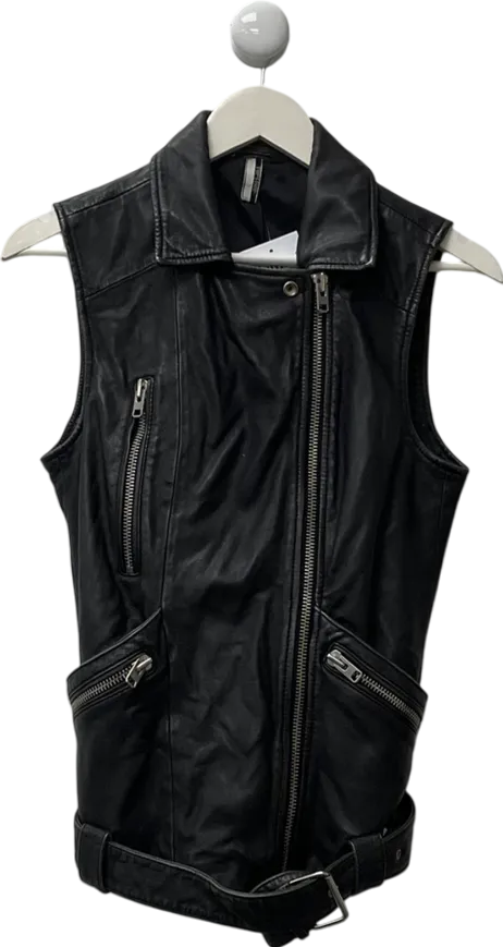 Topshop Black Faux Leather Oversized Sleeveless Biker Jacket UK 8