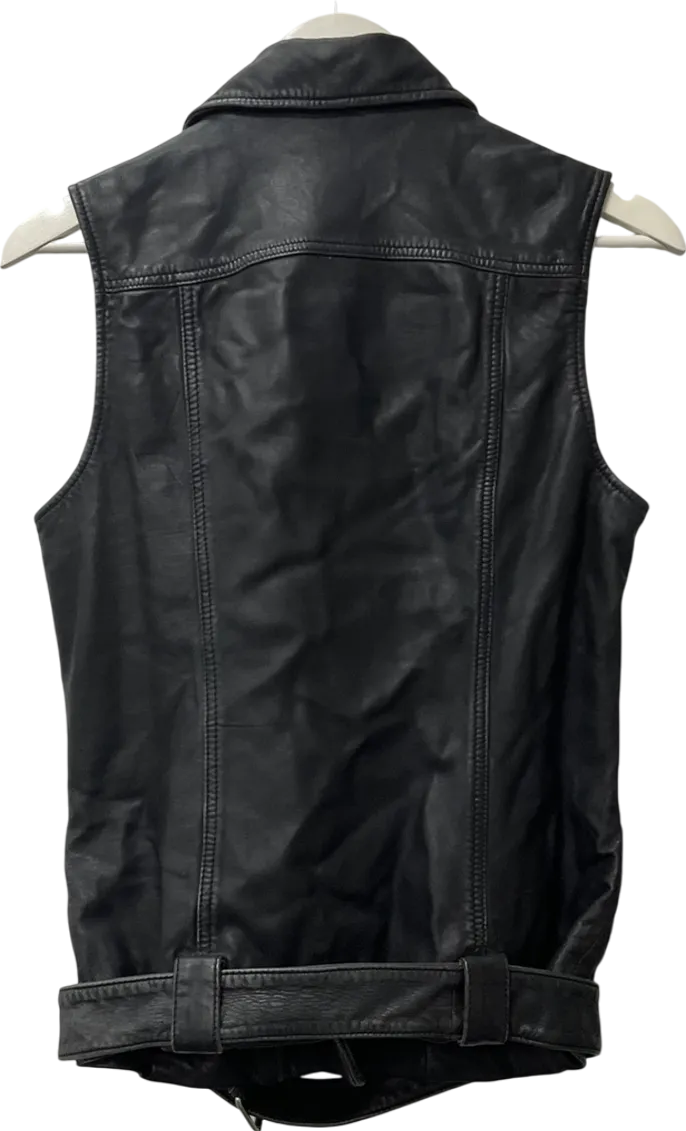 Topshop Black Faux Leather Oversized Sleeveless Biker Jacket UK 8