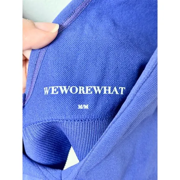 WeWoreWhat Sleeveless V-Neck Seamless Ribbed Sport Bra Sapphire Women's Size M